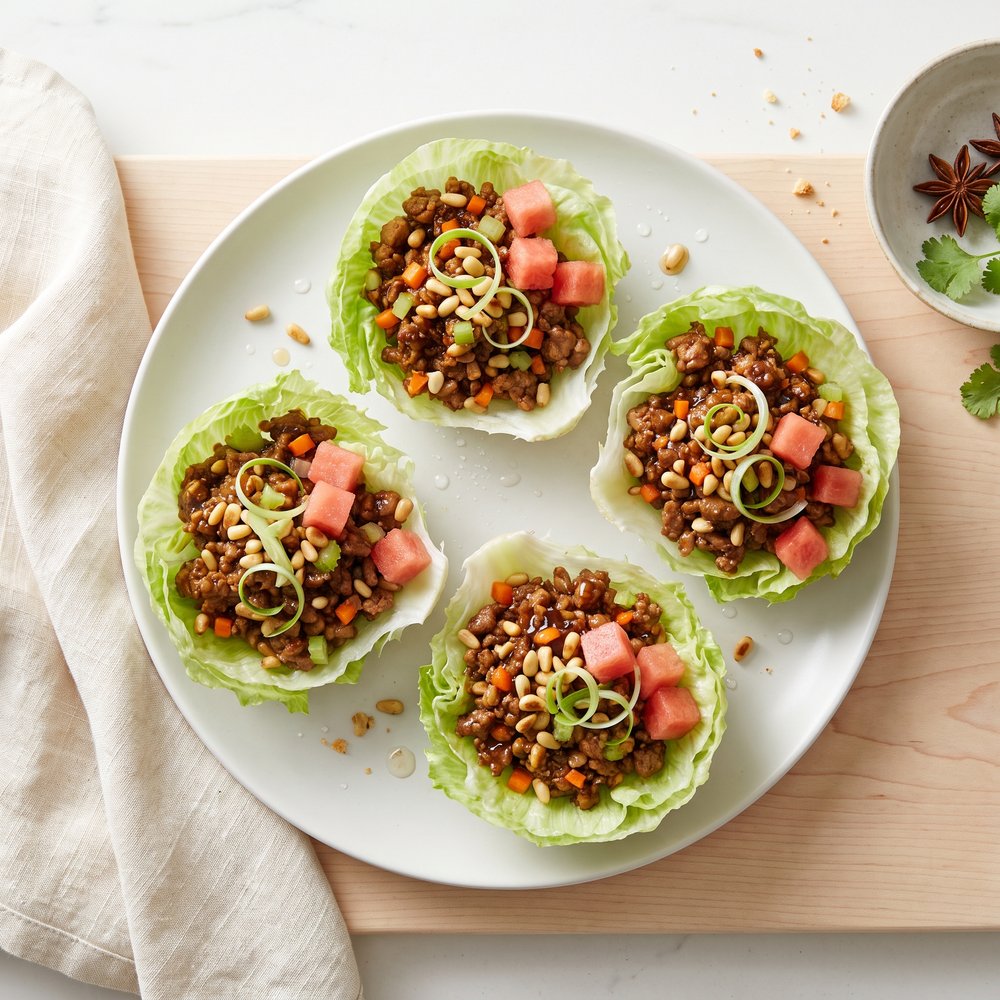 Watermelon and Pork Lettuce Cups