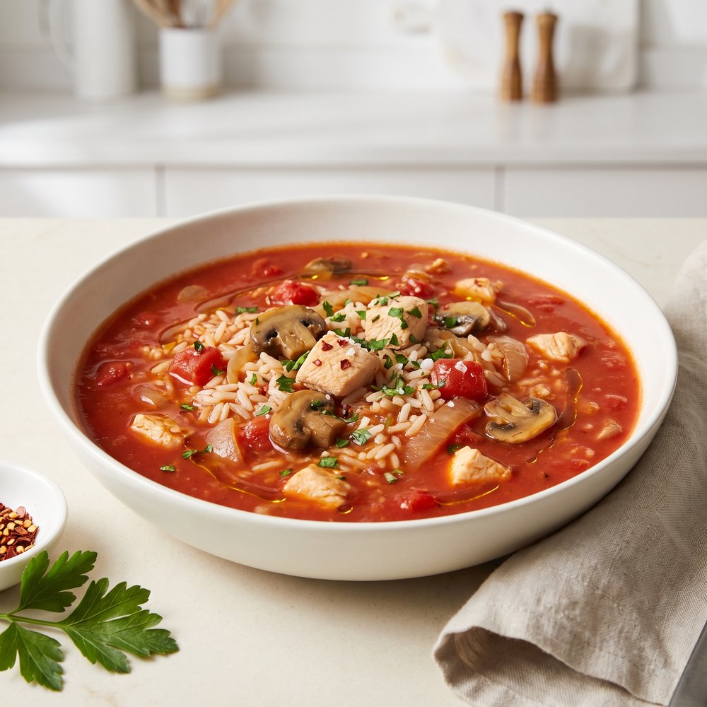 Rustic Chicken Cacciatore Rice Soup