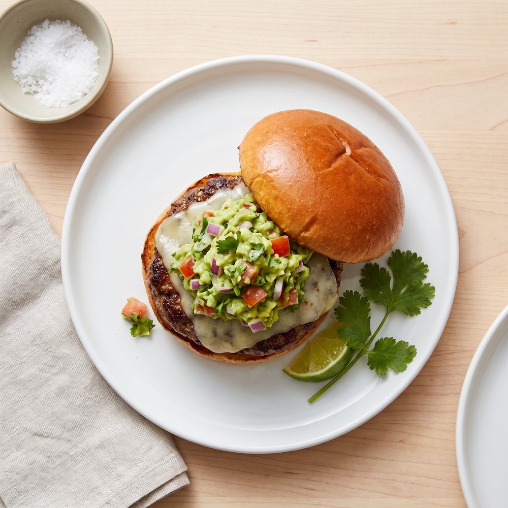 Cilantro-Lime Guacamole Cheeseburgers
