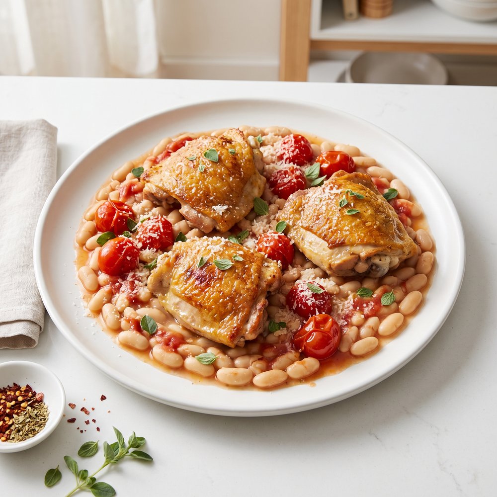 Tomato-Braised Chicken Thighs with Cannellini Beans