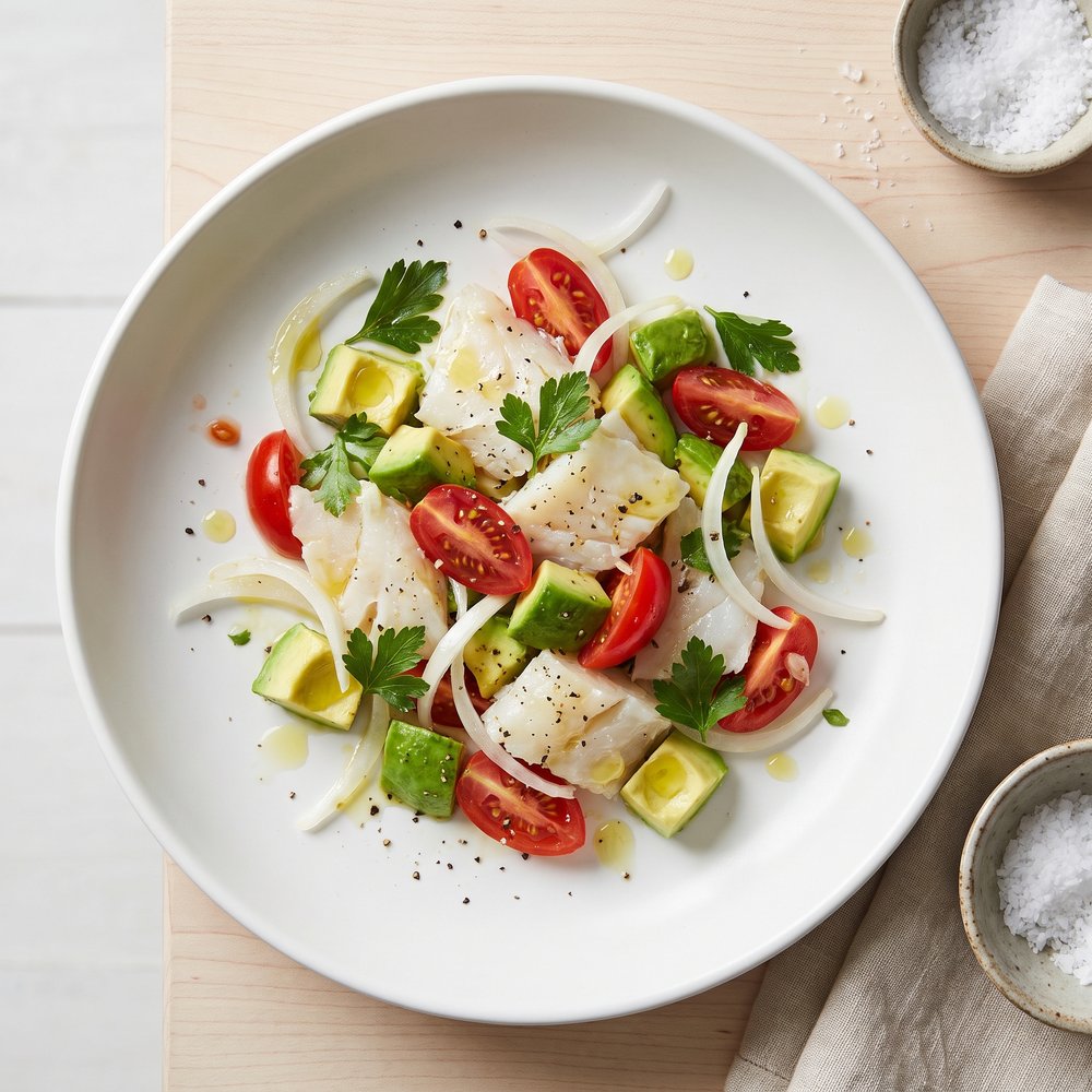 Puerto Rican Cod and Avocado Gazpacho Salad