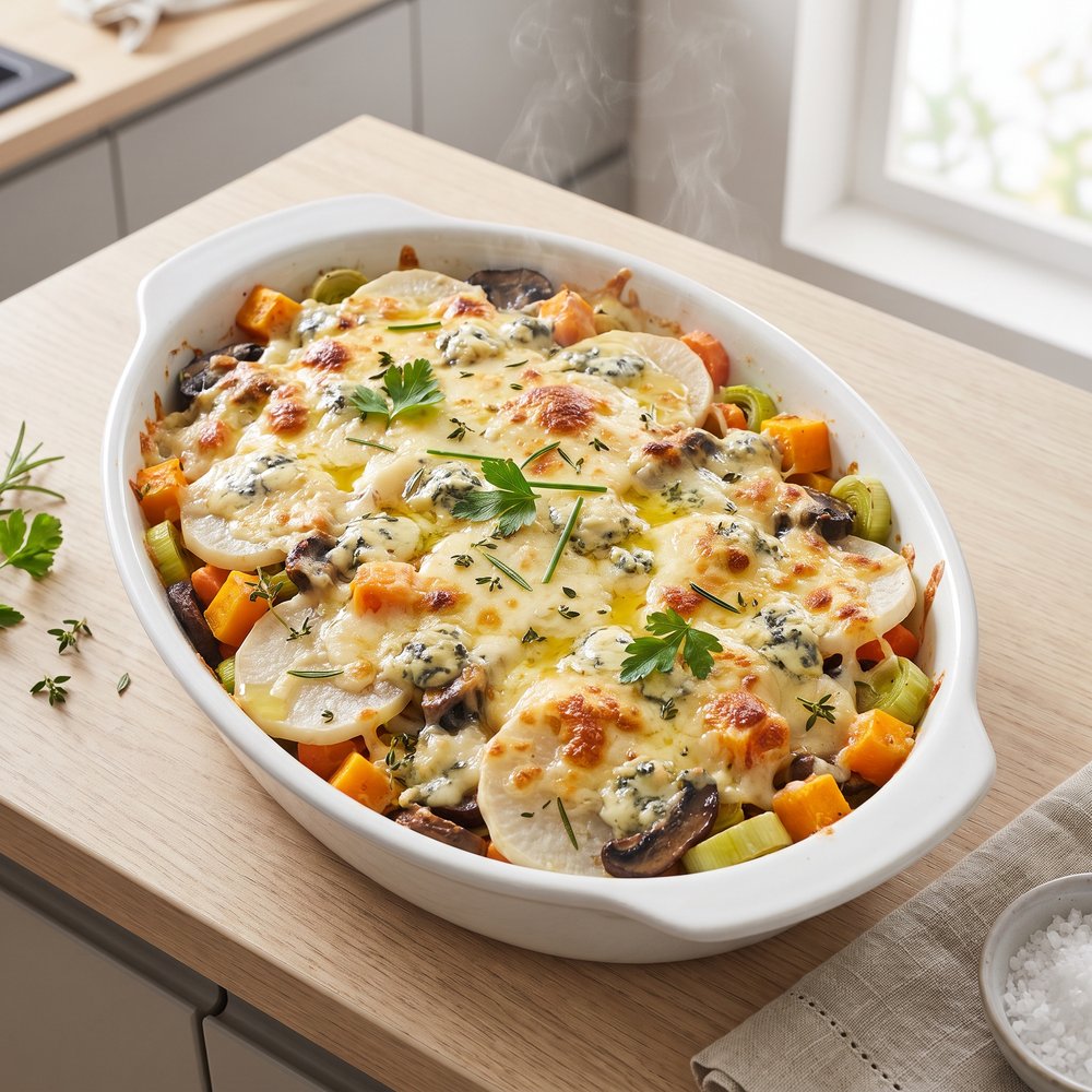 Blue Cheese and Turnip Vegetable Gratin