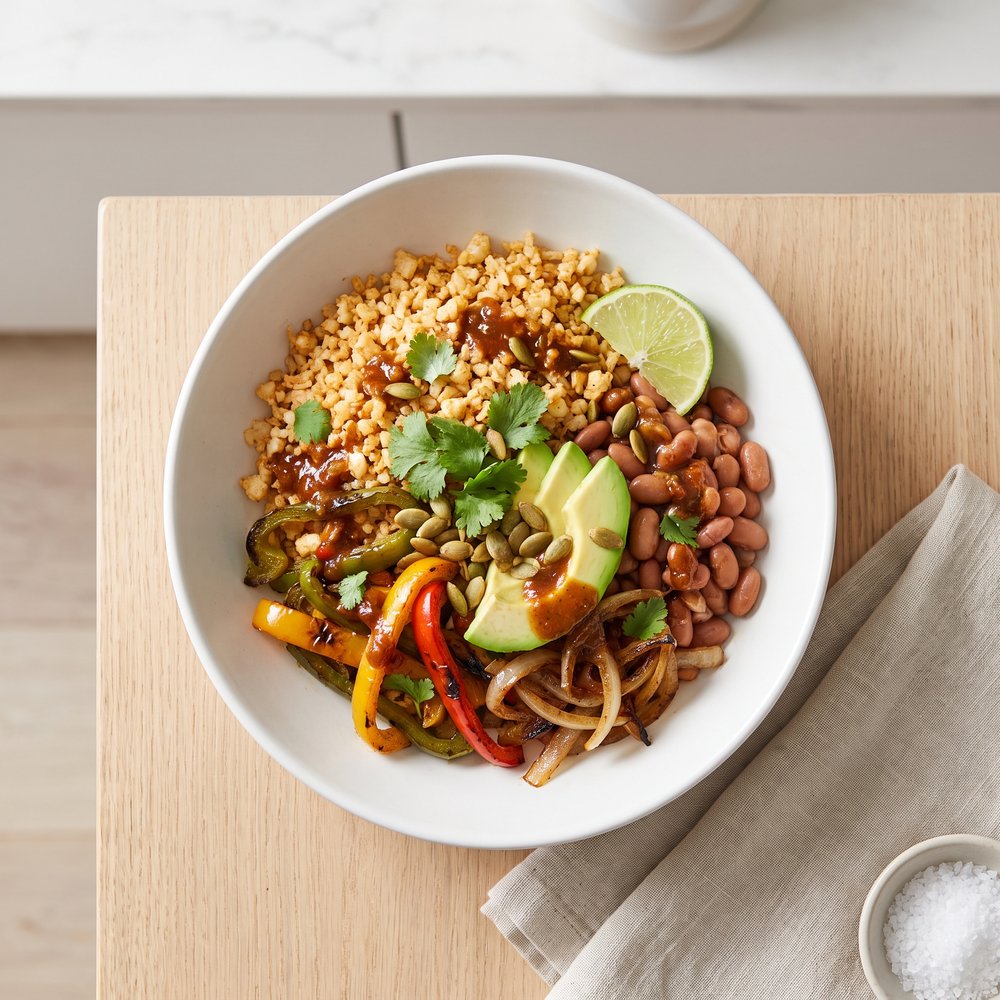 Cauliflower Rice and Beans Fajita Bowls