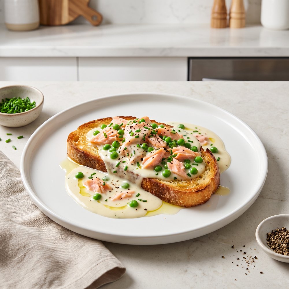 Creamy Salmon and Peas on Toast
