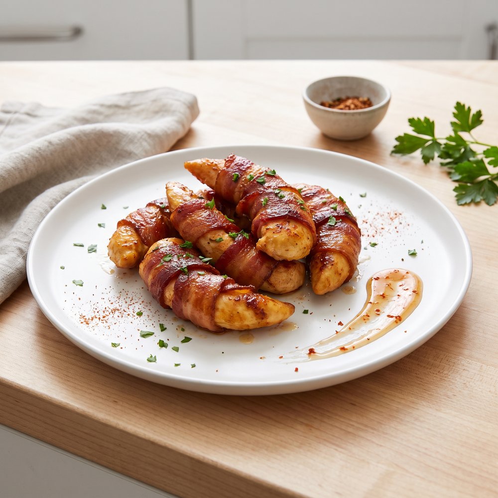 Brown Sugar Chili Bacon-Wrapped Chicken Strips