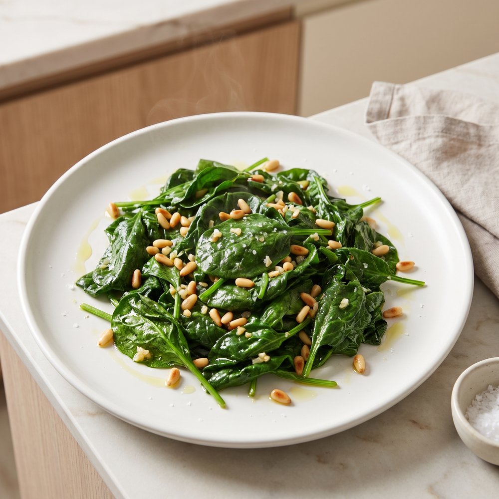 Garlicky Spinach with Toasted Pine Nuts