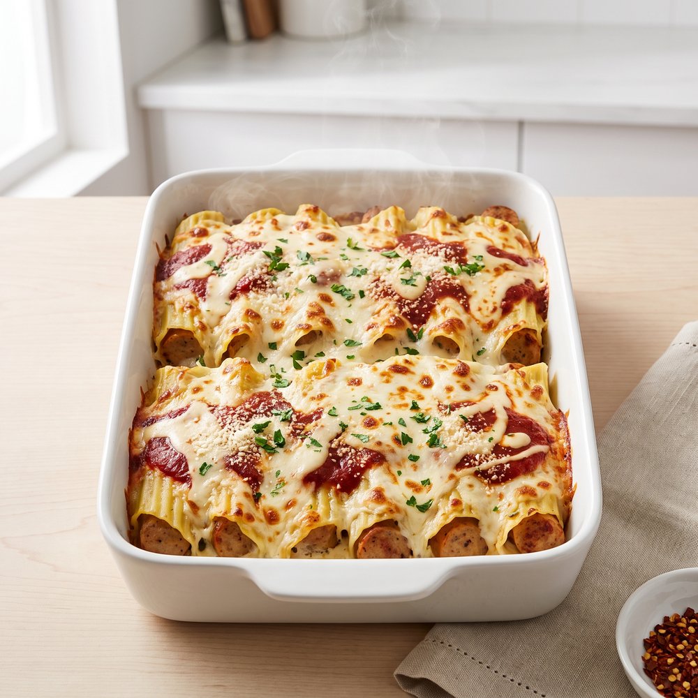 Weeknight Sausage Manicotti Casserole