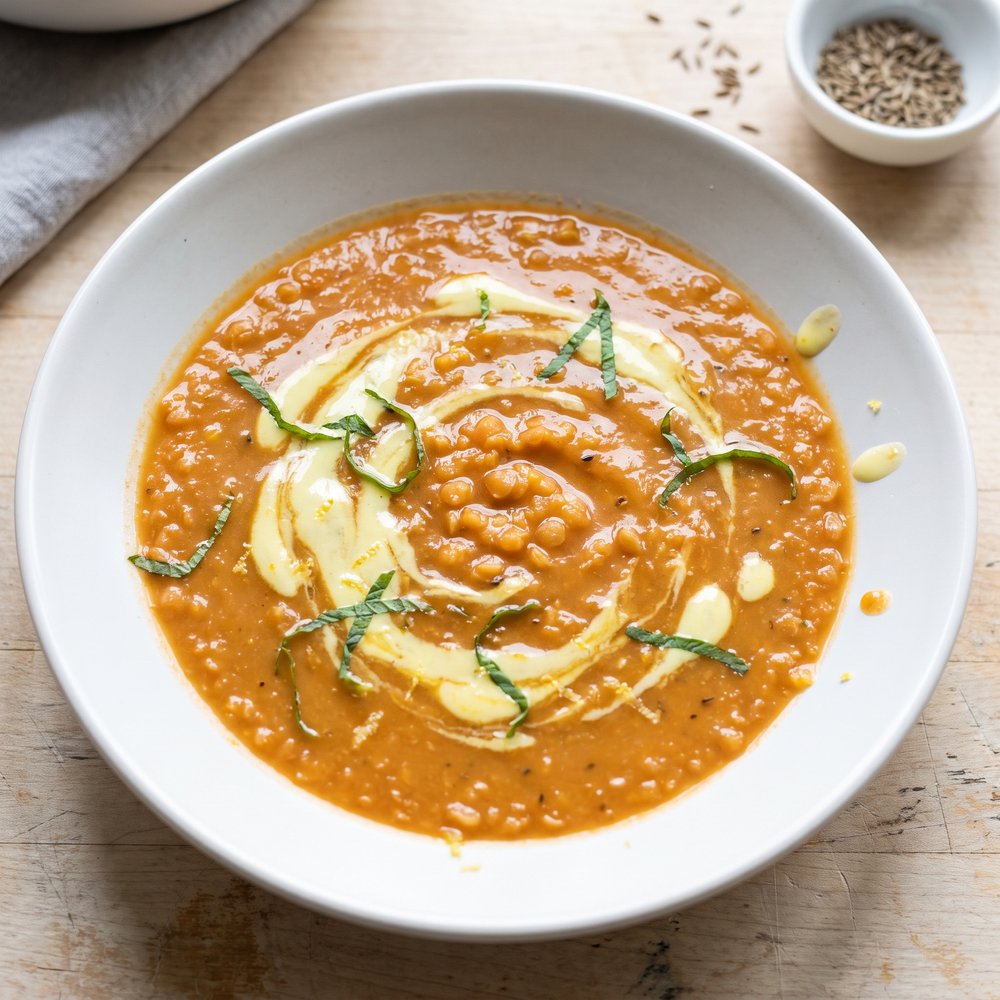 Lemony Red Lentil Soup with Minted Yogurt
