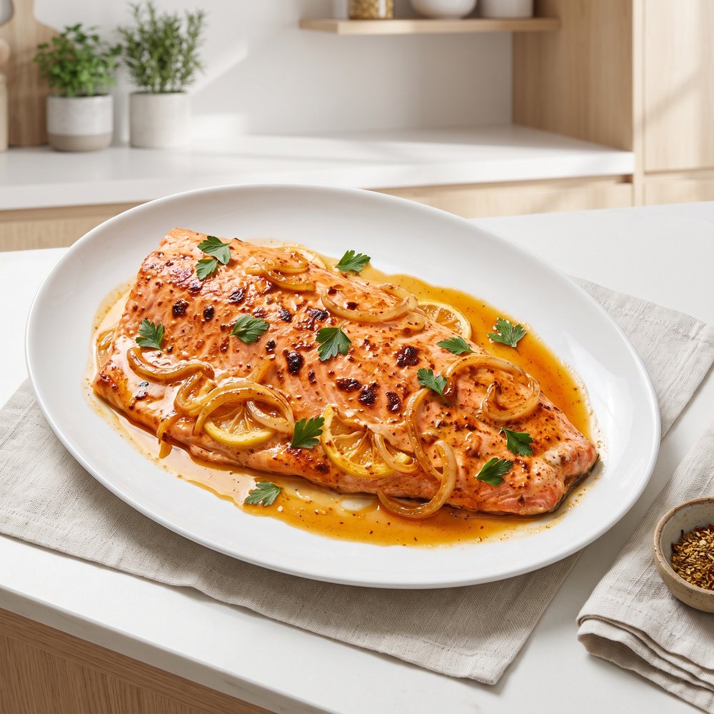 Oven-Roasted Salmon with Harissa Cream