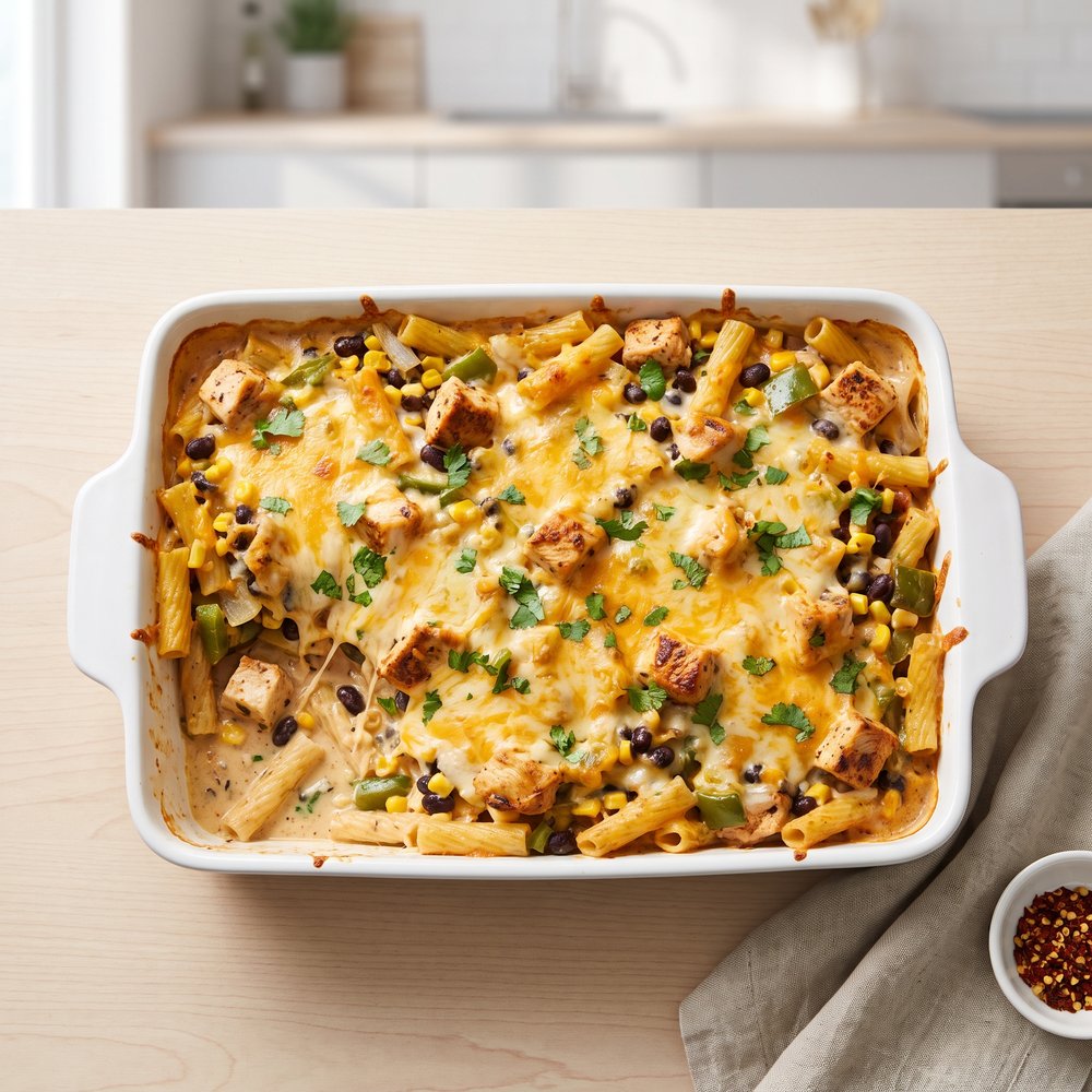 Baked Chicken Fajita Ziti Casserole