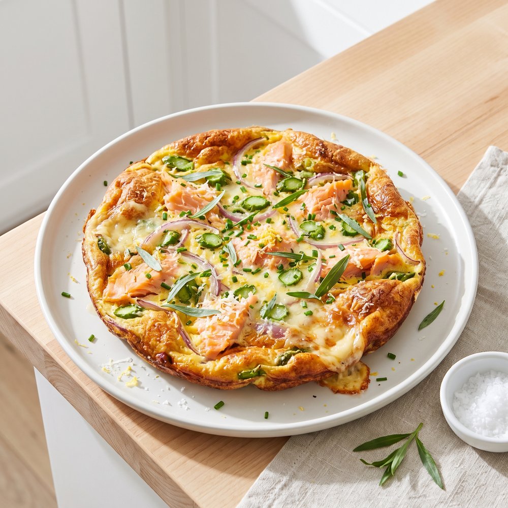 Asparagus and Smoked Salmon Frittata with Gruyere