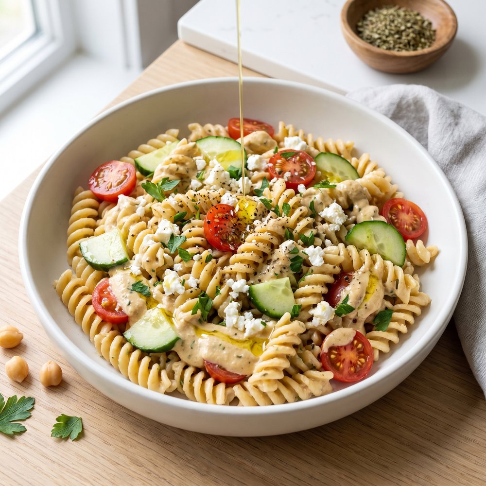 Mediterranean Pasta Salad with Hummus