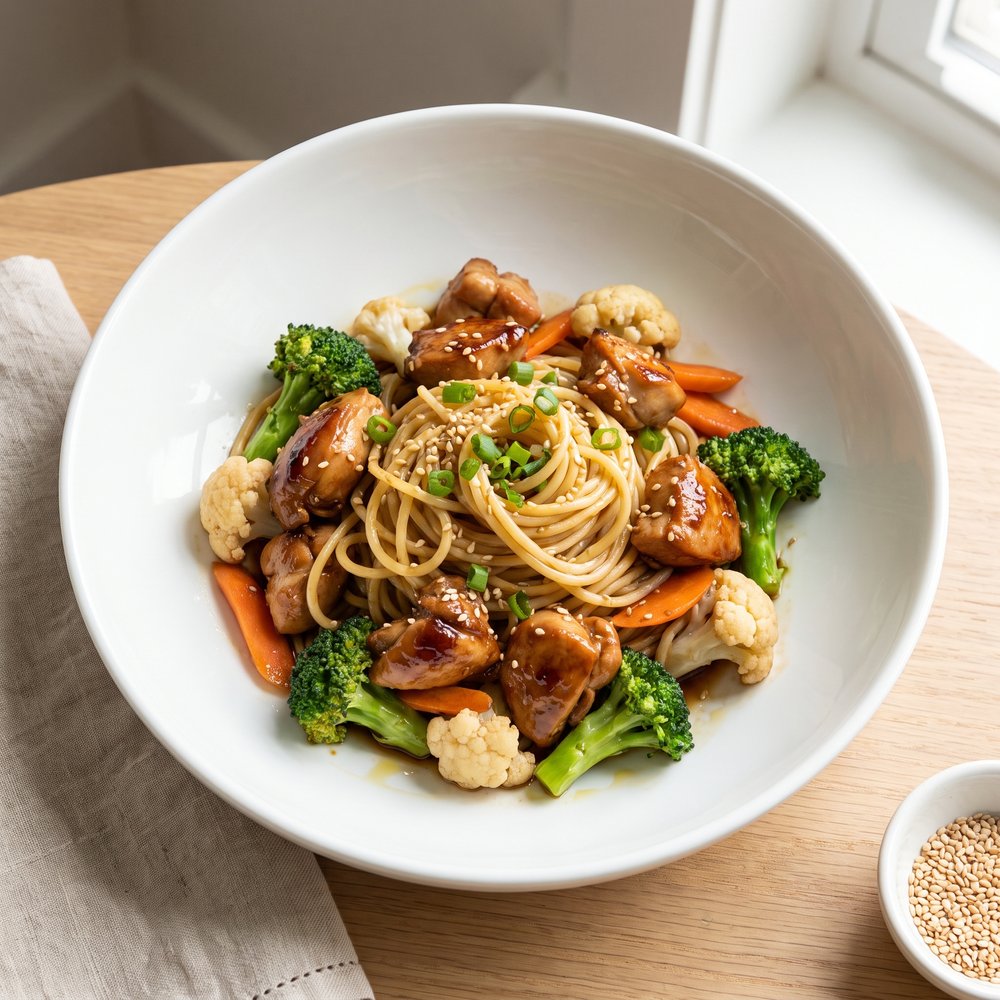 Veggie-Chicken Stir-Fry Pasta