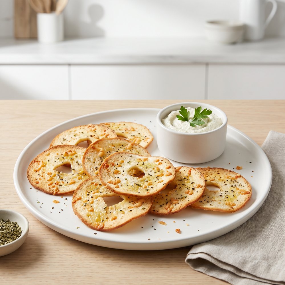 Garlic-Parmesan Bagel Crisps with Italian Herbs