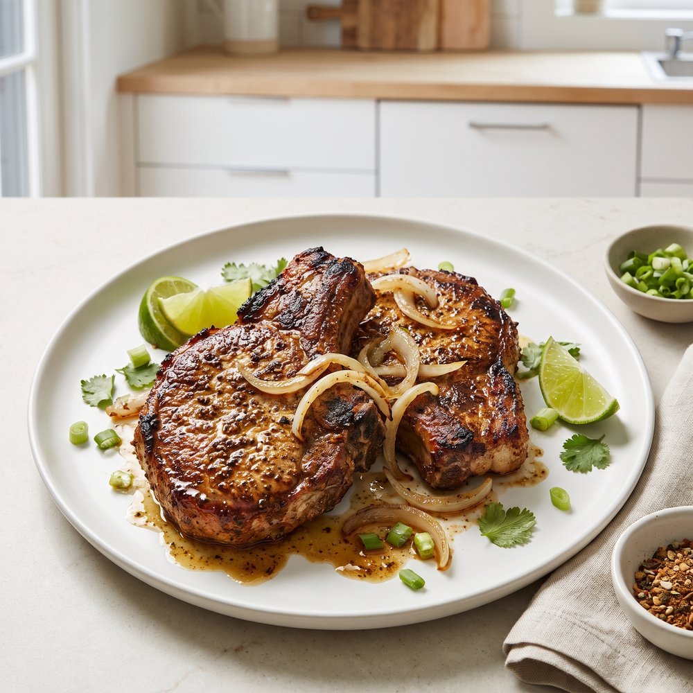 Skillet Jerk-Spiced Pork Chops