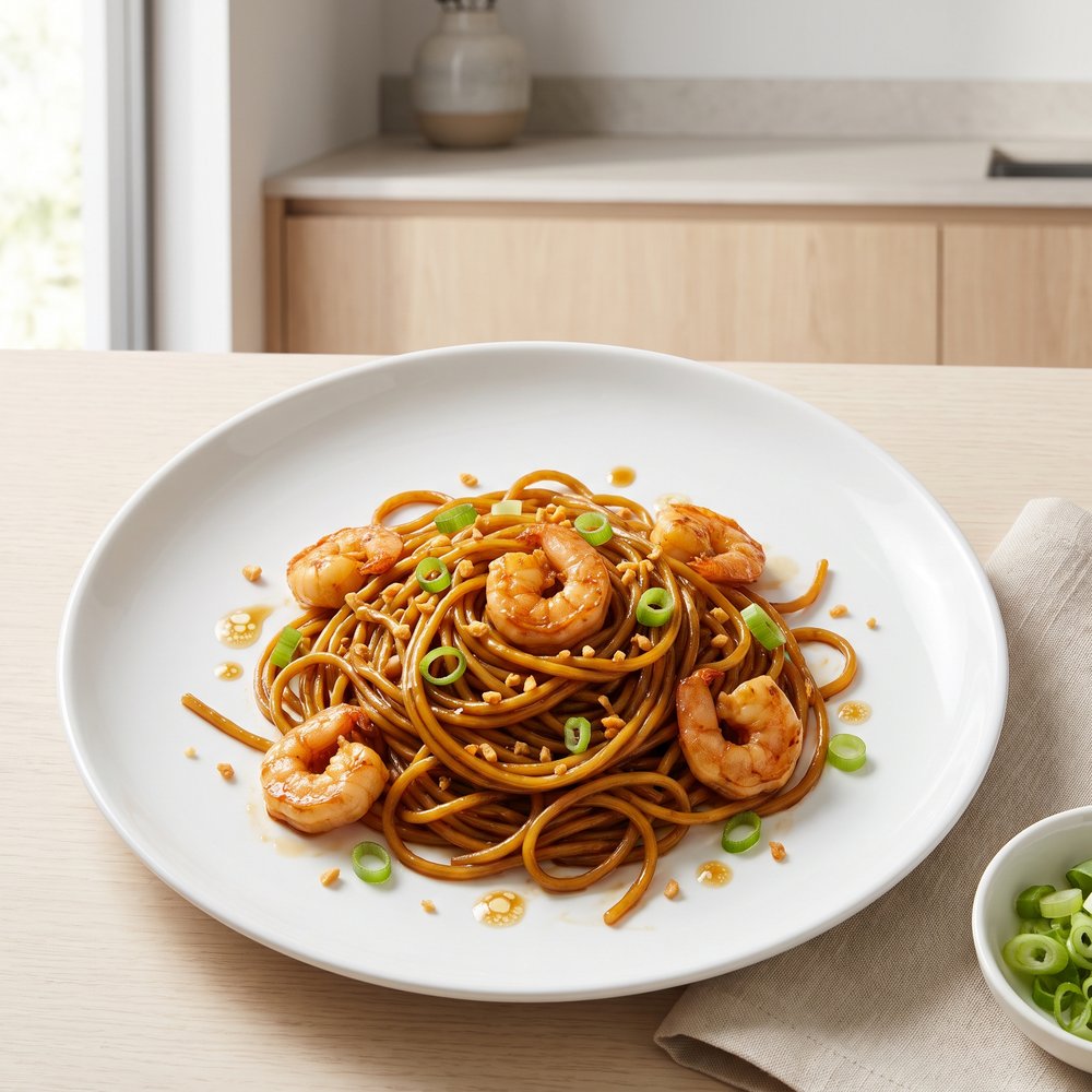 Garlic Shrimp Lo Mein with Hoisin-Soy Sauce
