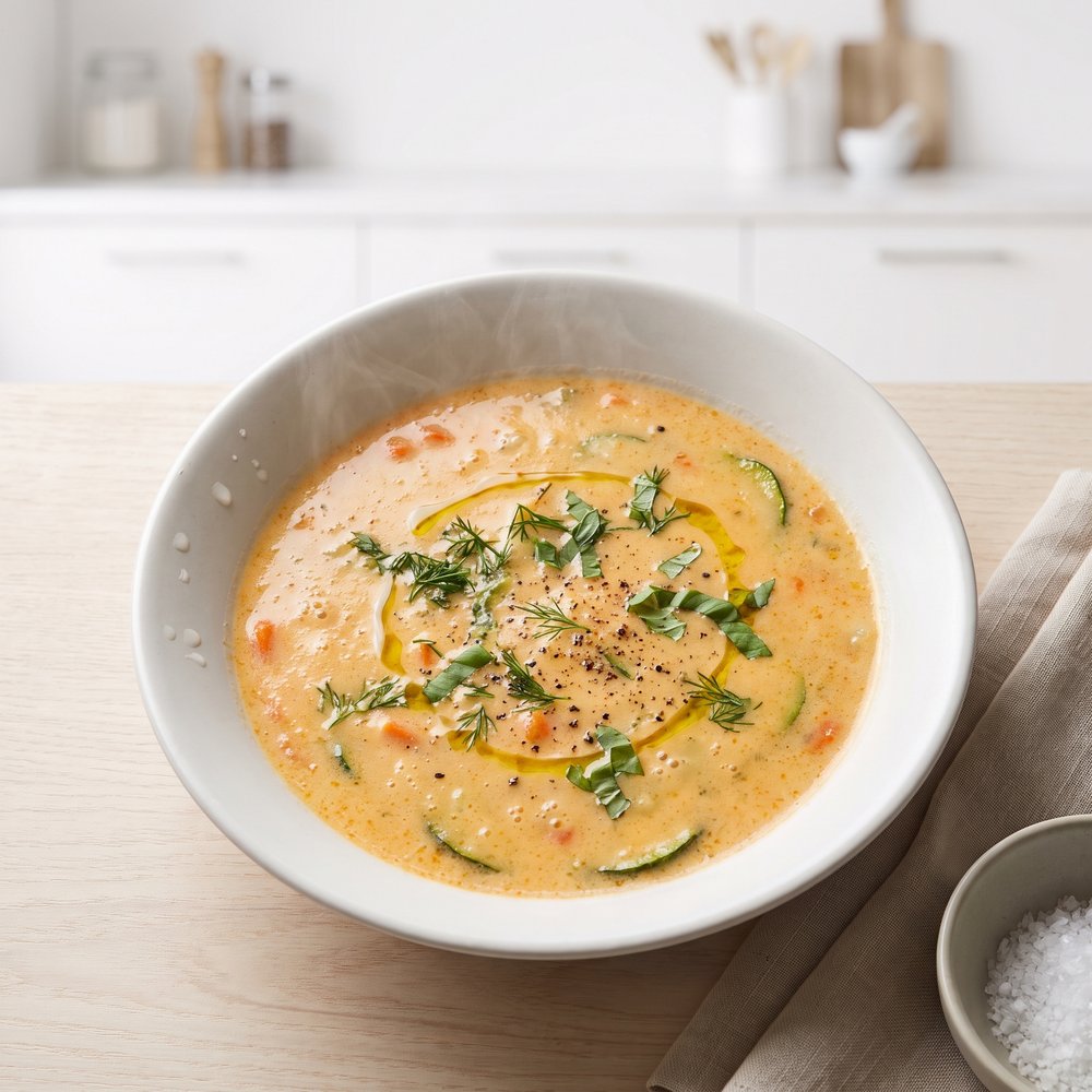 Hearty Zucchini and Vegetable Cheddar Soup