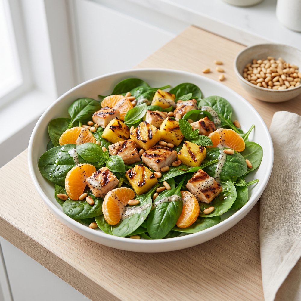 Pineapple and Grilled Chicken Spinach Salad