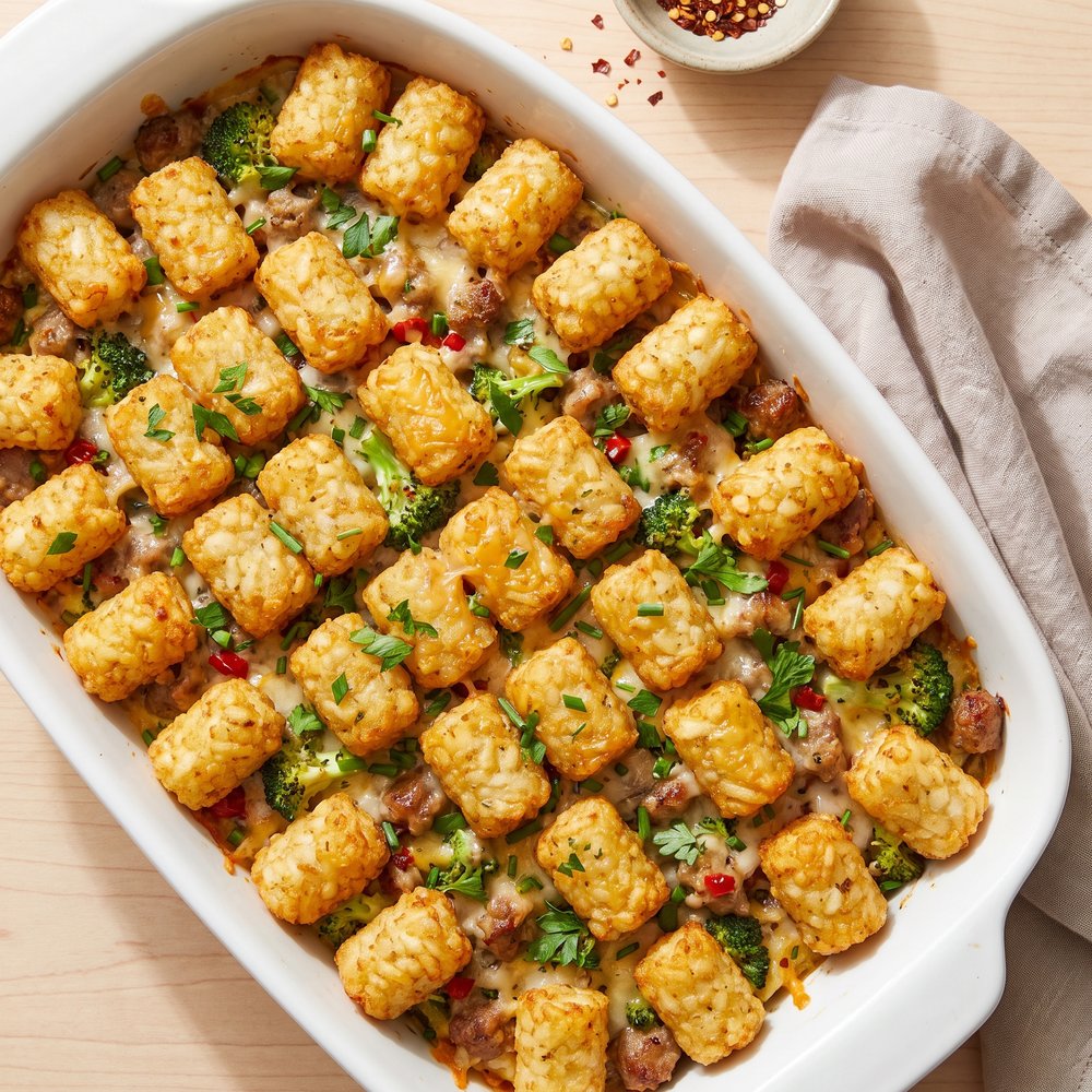 Hearty Tater Tot Bake with Sausage and Veggies
