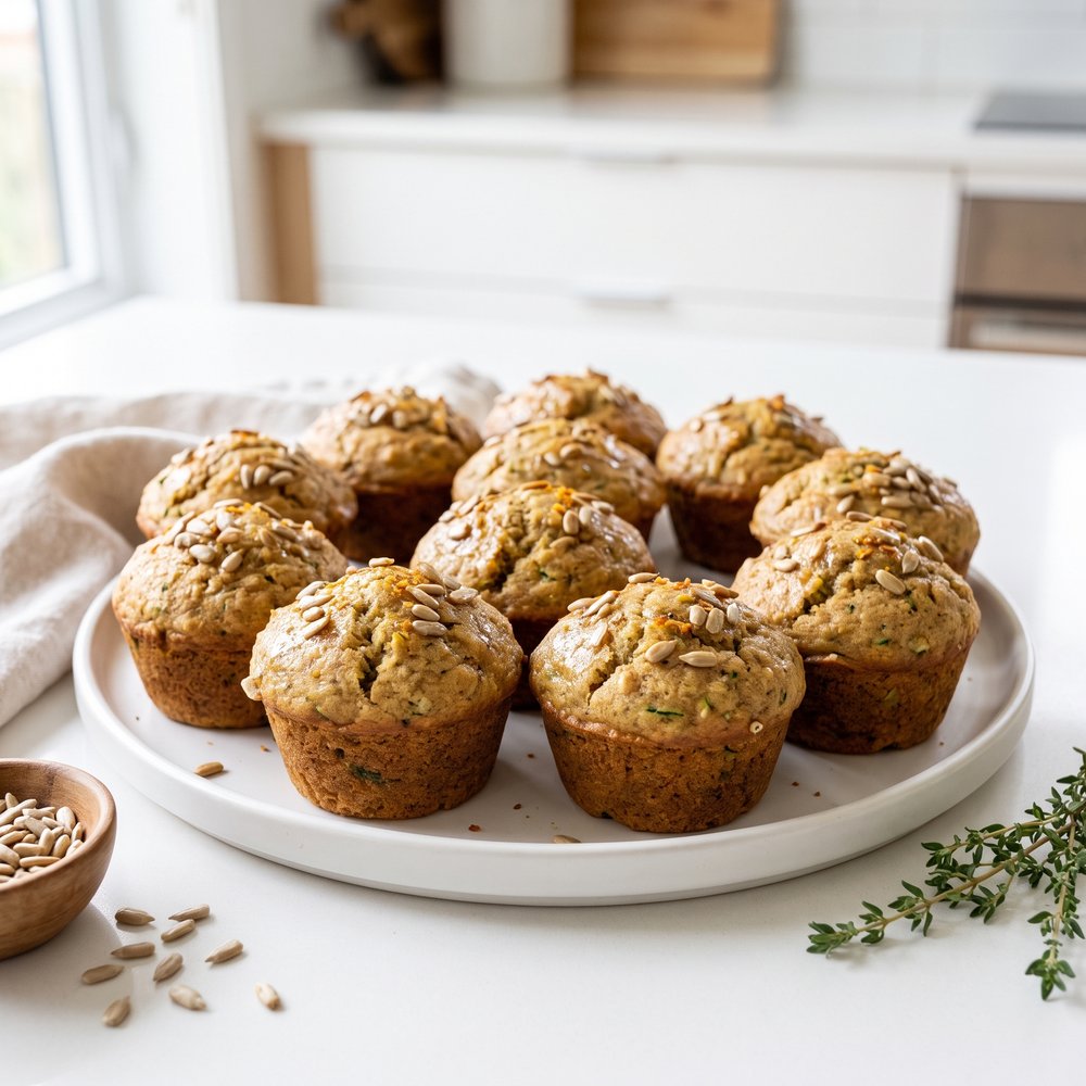 Spiced Zucchini Muffins with Sunflower Crunch