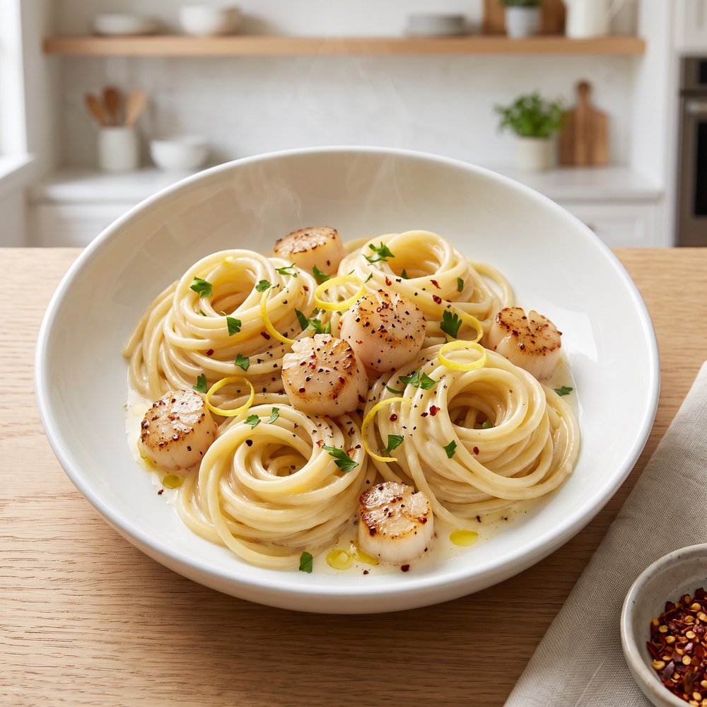 Lemon-Cream Bay Scallop Spaghetti