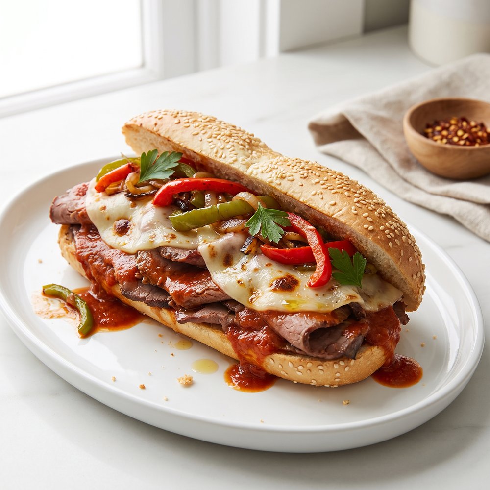 Cheesy Steak Hoagies with Sauce