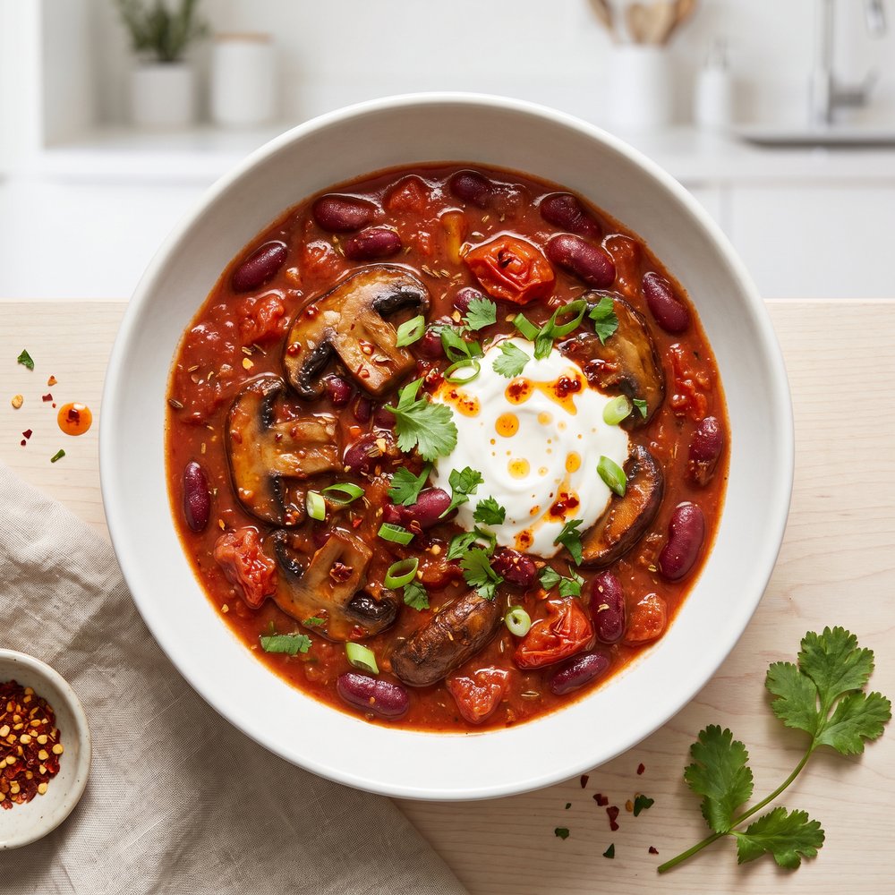 Hearty Portobello Mushroom Bean Chili