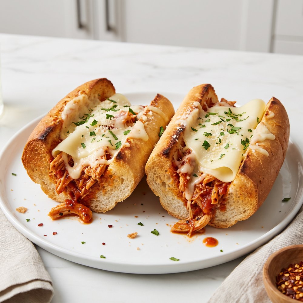 Crockpot Marinara Chicken Hoagies