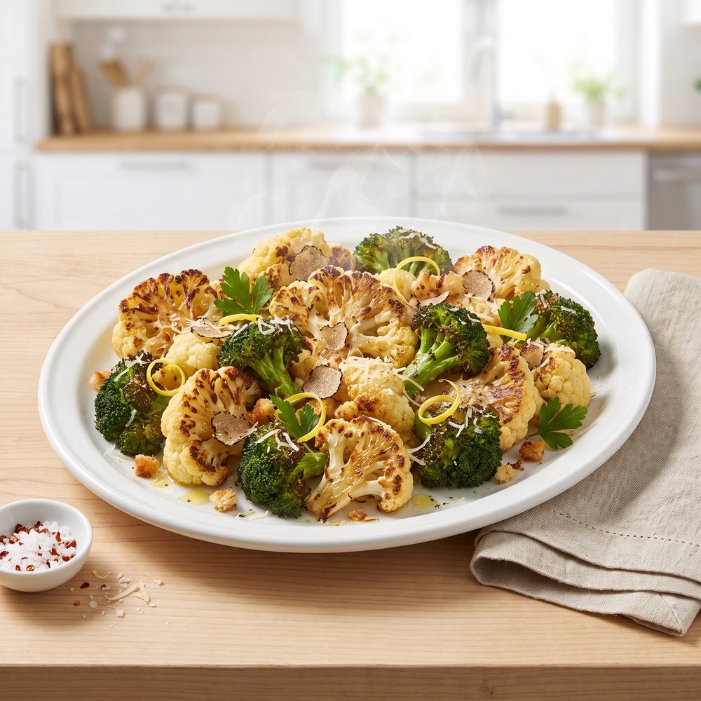 Roasted Cauliflower and Broccoli with Truffle and Parmesan