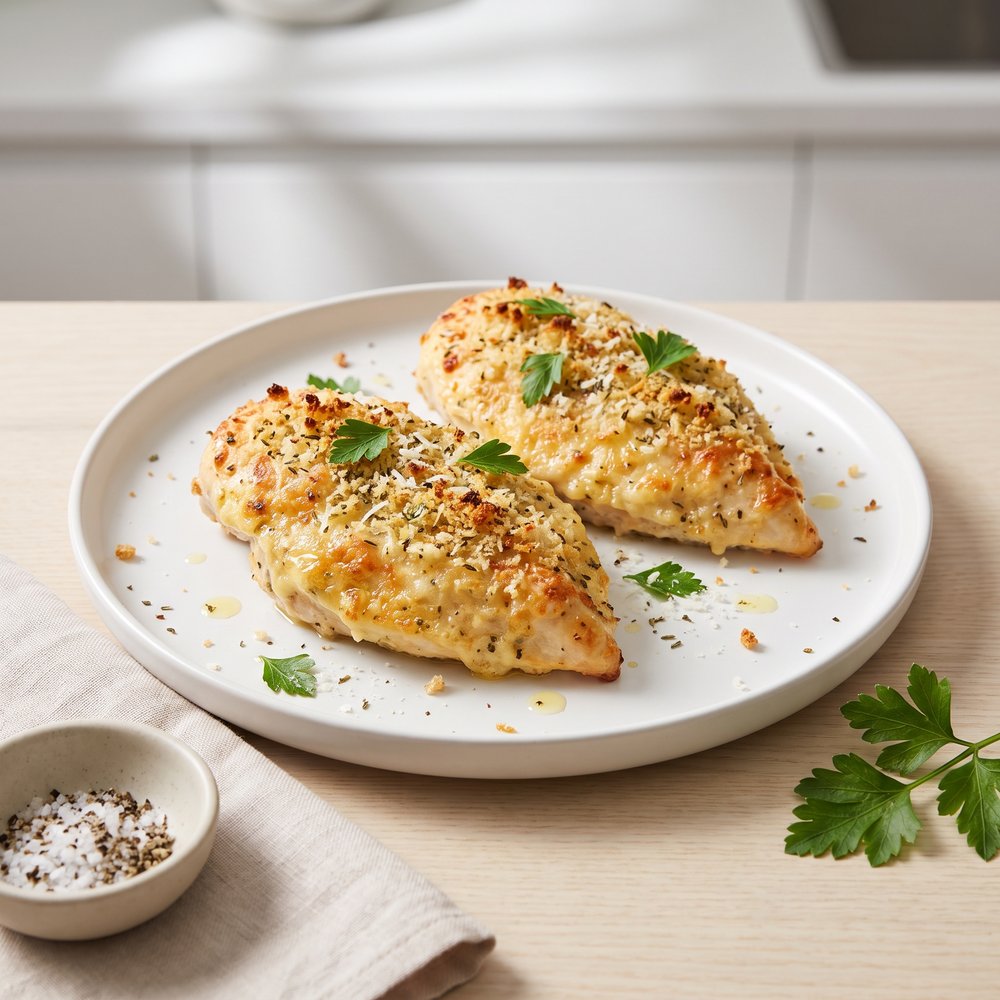 Parmesan-Mayo Crusted Chicken Breasts with Herbed Bread Crumbs