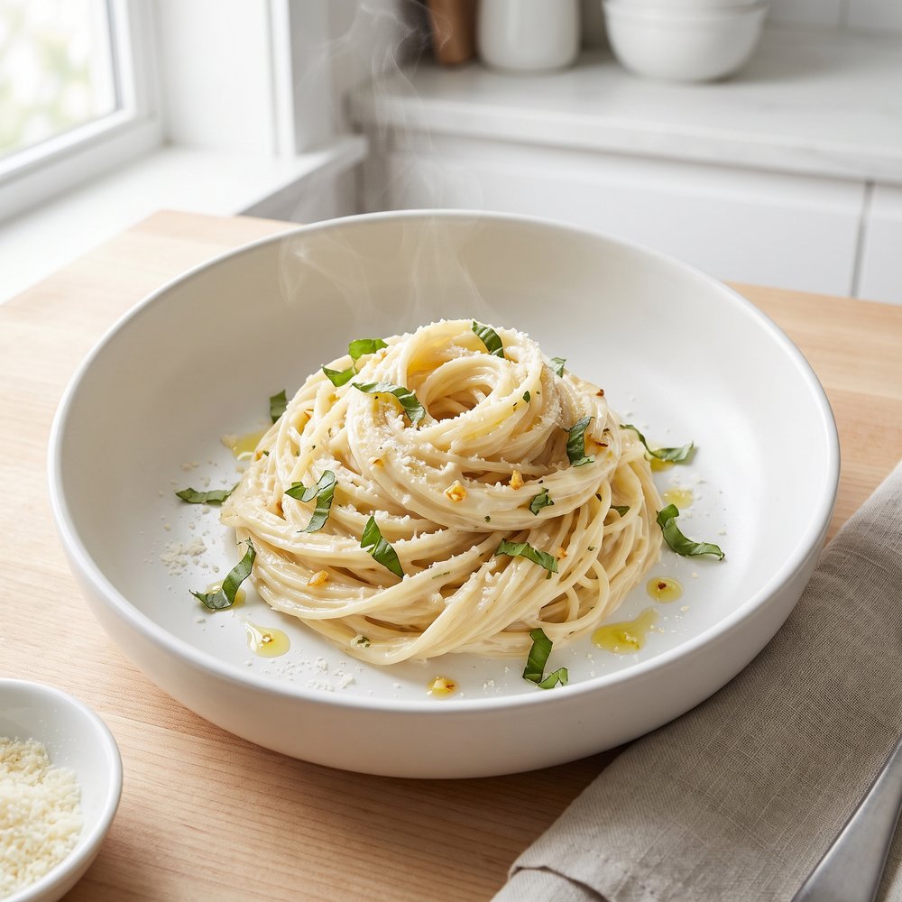 Quick Angel Hair with Basil Cream for One