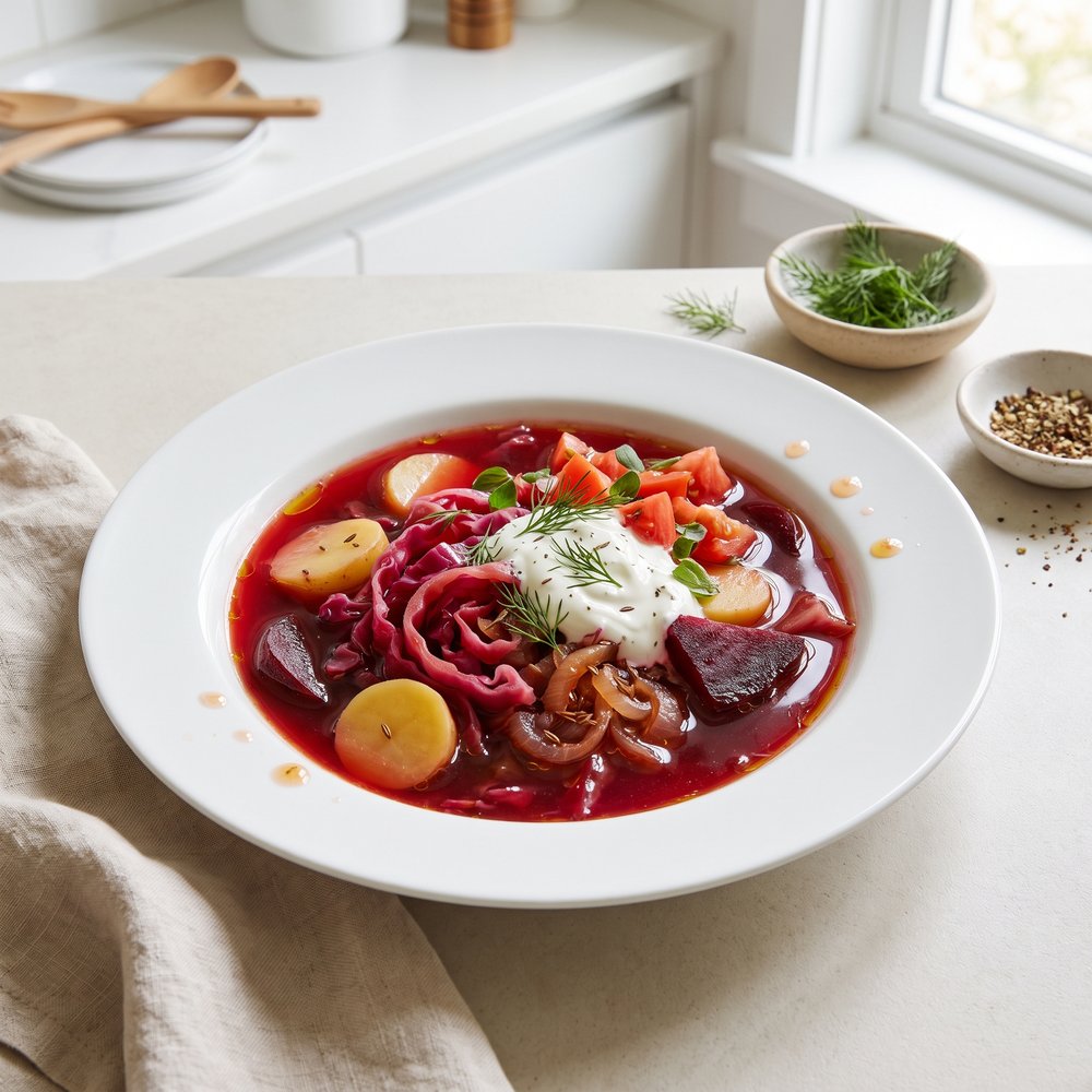 Classic Russian Beet and Cabbage Borscht
