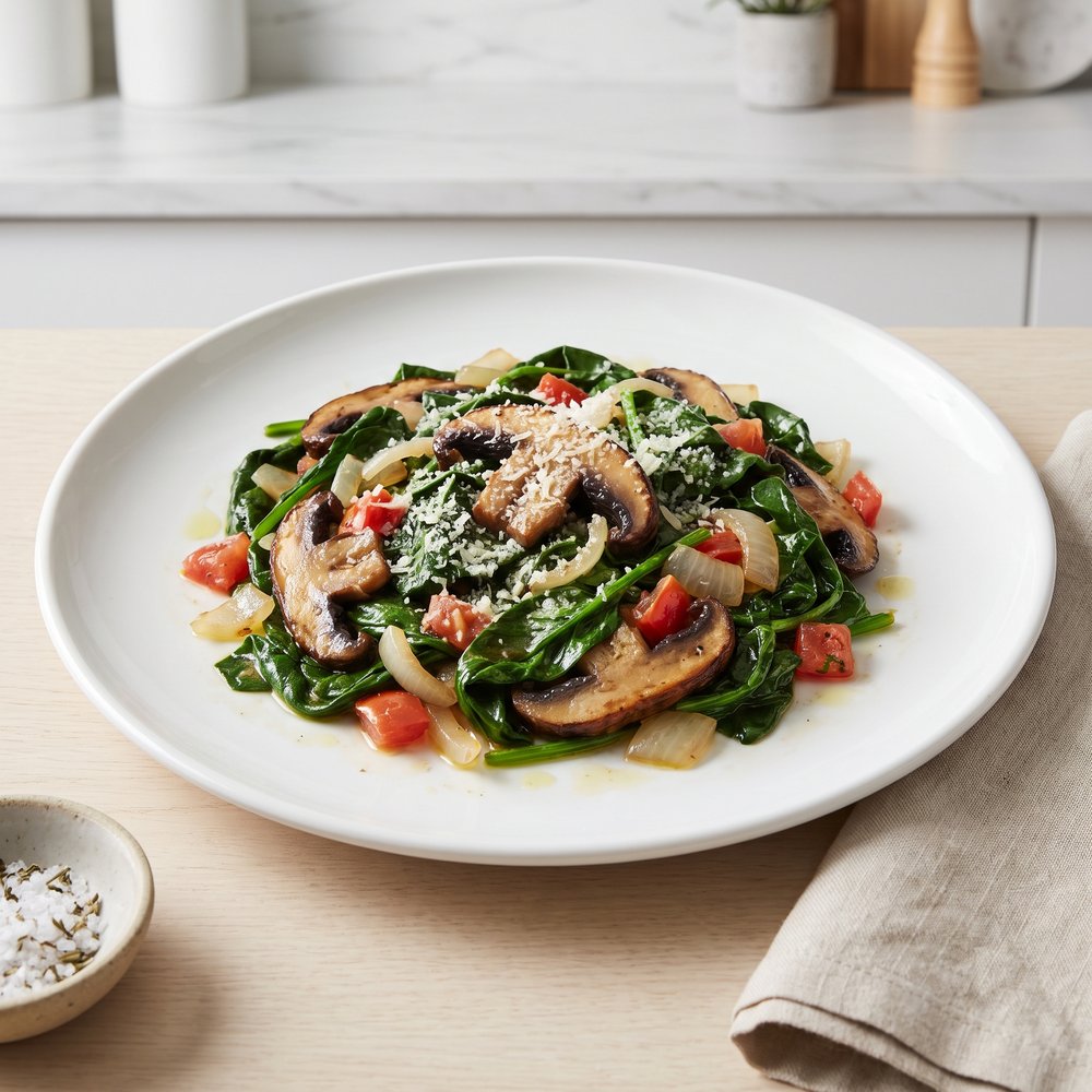Skillet Spinach with Mushrooms and Onions