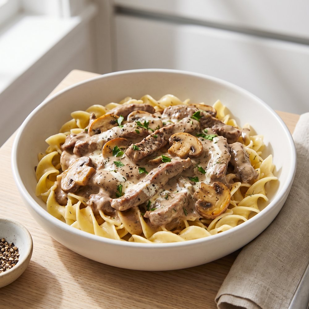 Slow-Cooker Beef Stroganoff with Mushrooms (1250 kcal OMAD)