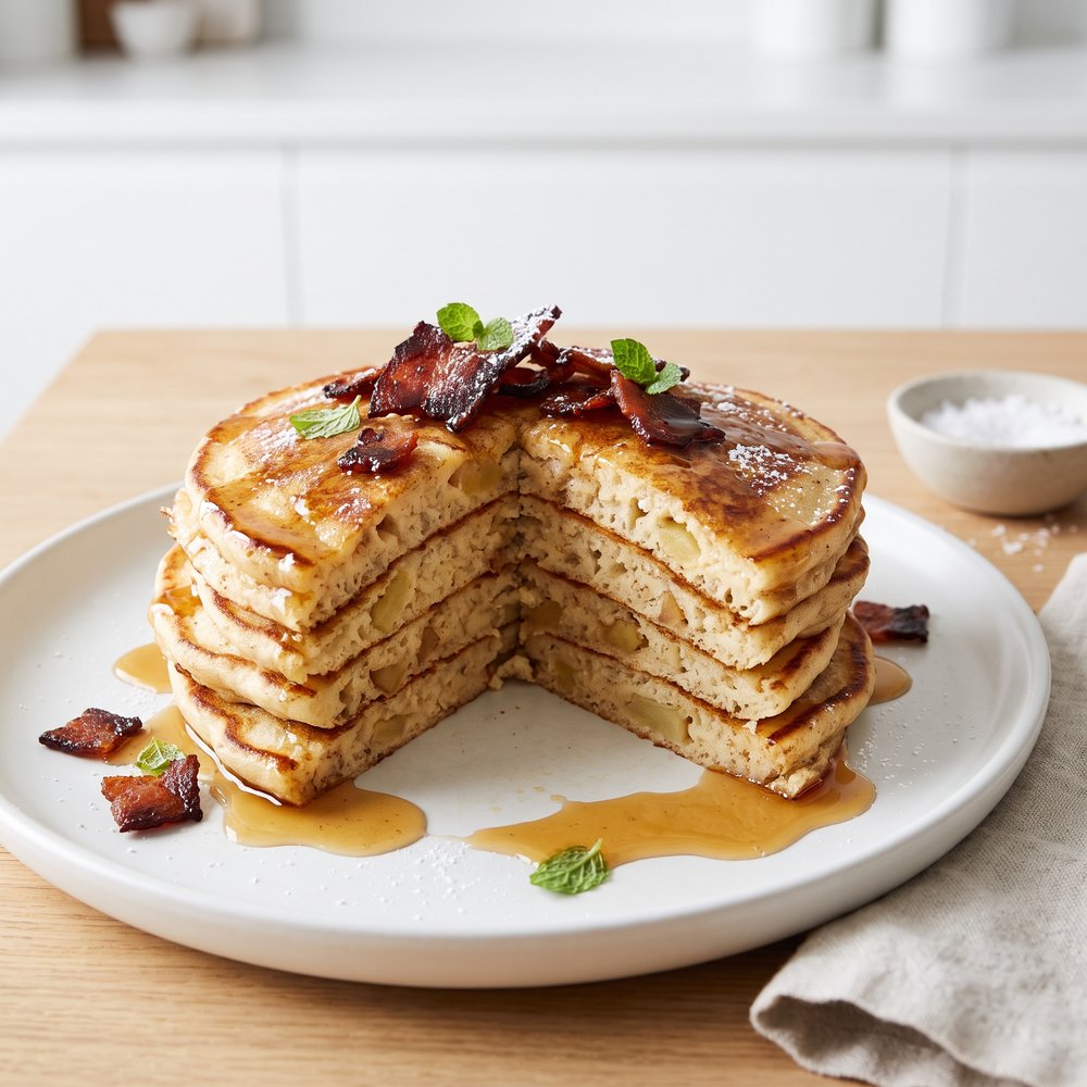 Bourbon Apple Pancakes with Crispy Bacon