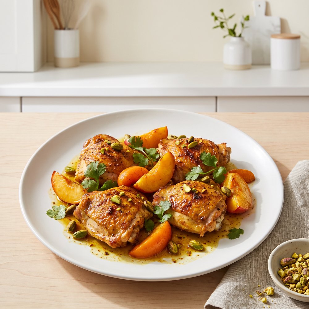 Bright Chicken with Pistachios and Stone Fruit