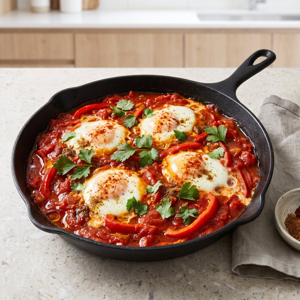 Tomato-Pepper Shakshuka with Poached Eggs