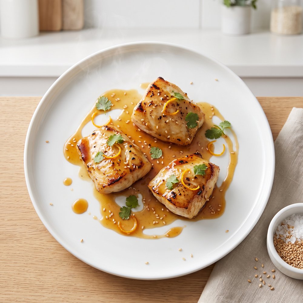 Ginger-Orange Halibut Cheeks with Soy-Sesame Glaze