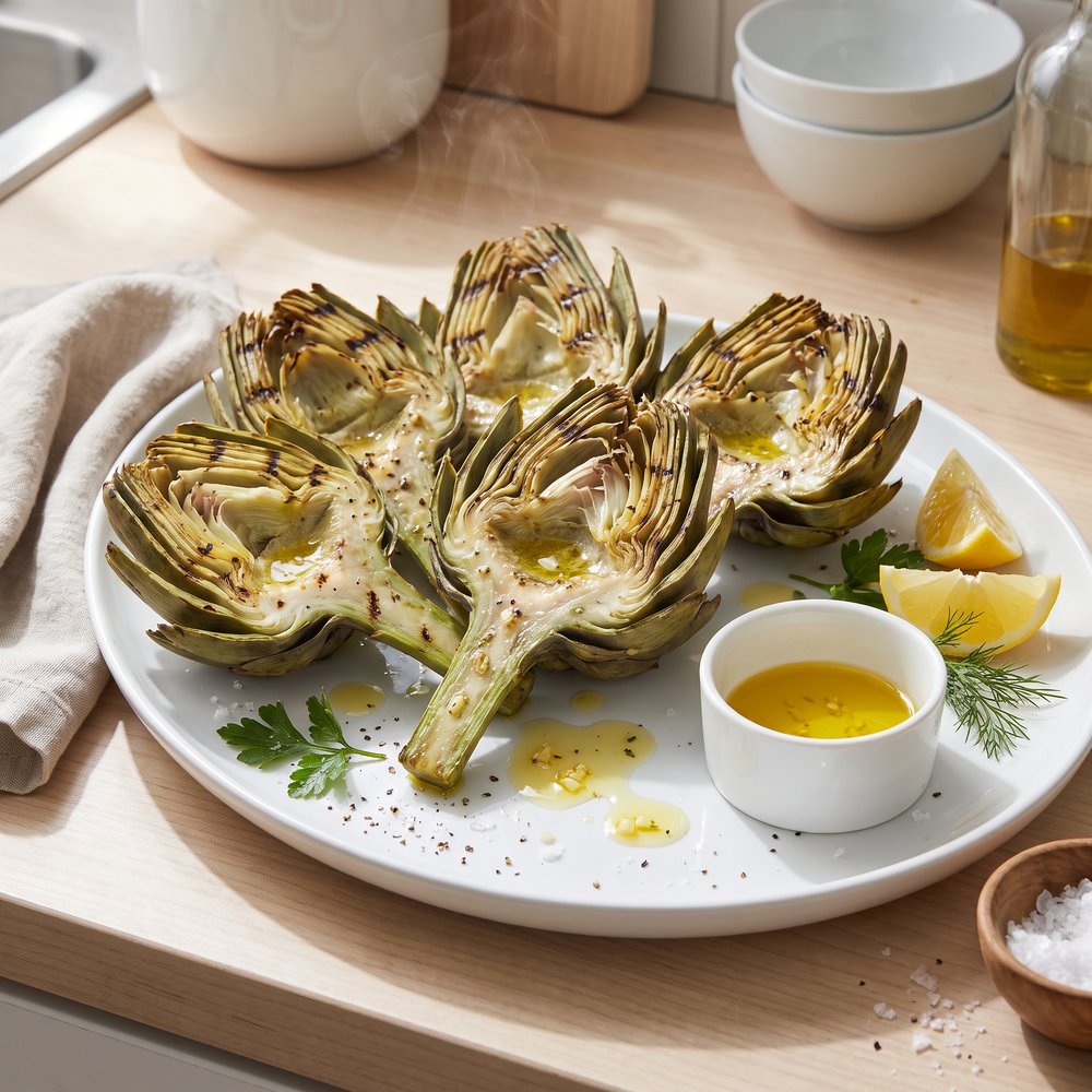 Char-Grilled Artichokes with Lemon-Garlic Oil