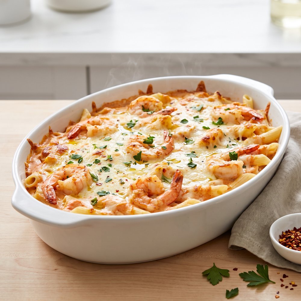 Baked Garlic Shrimp Penne Casserole