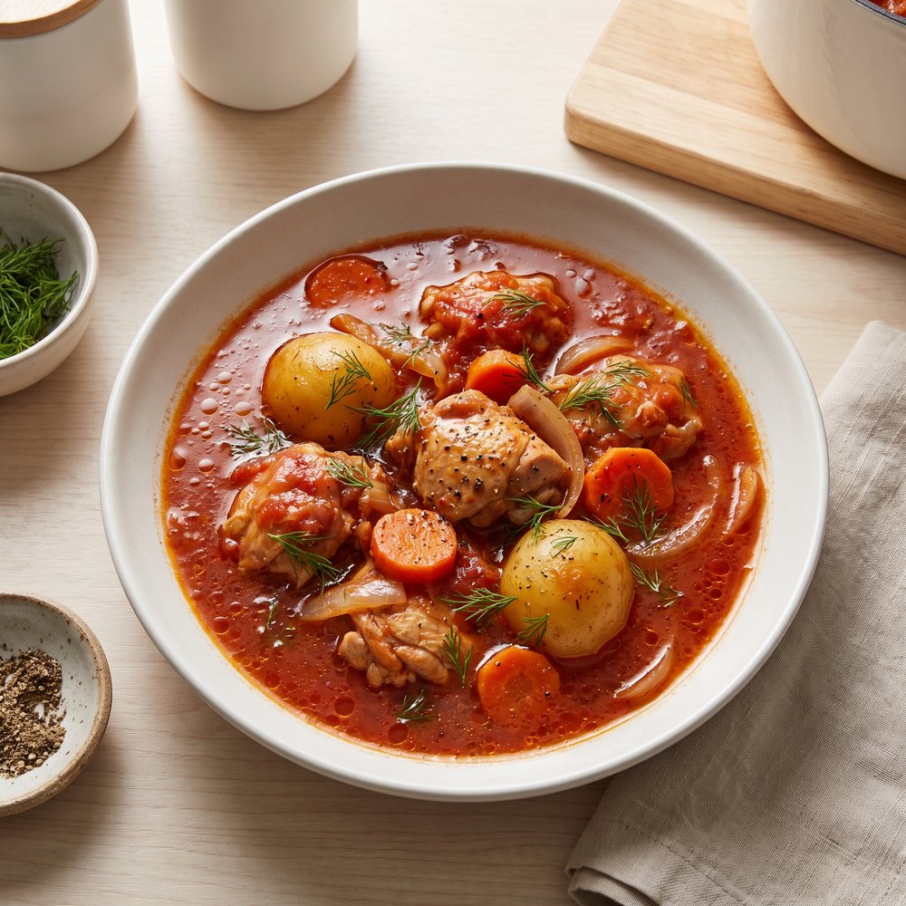 Russian Chicken Stew with Potatoes and Vegetables