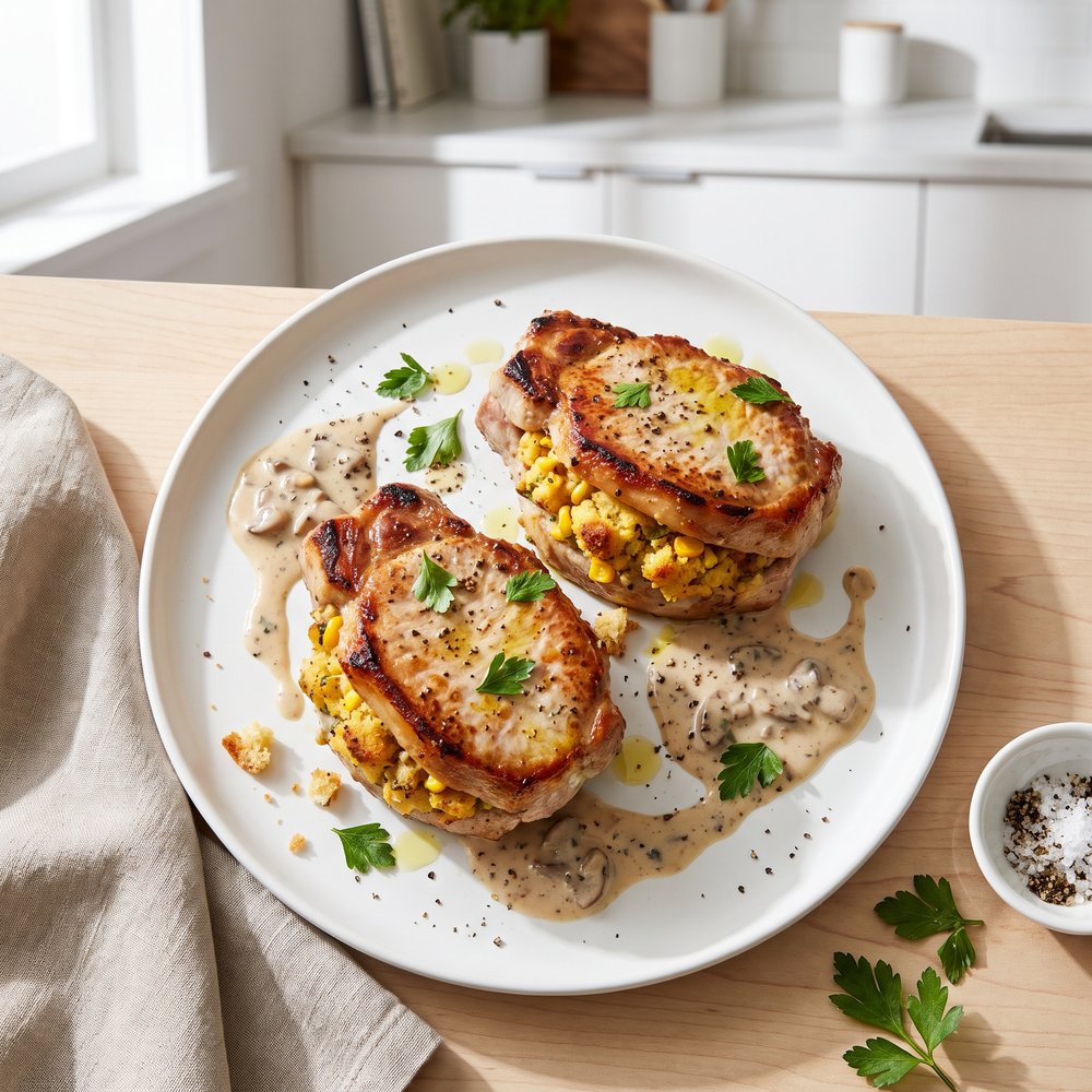 Oven-Baked Pork Chops with Corn Bread Stuffing
