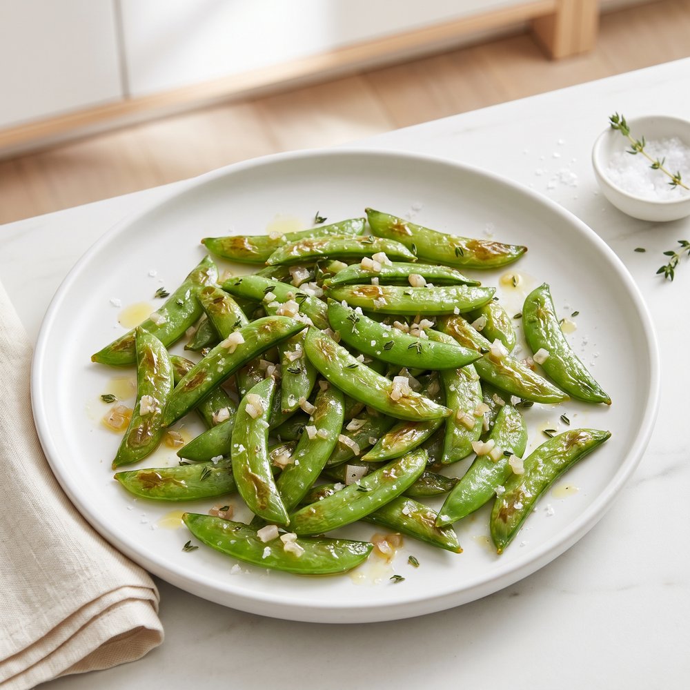 Roasted Sugar Snap Peas with Shallot and Thyme