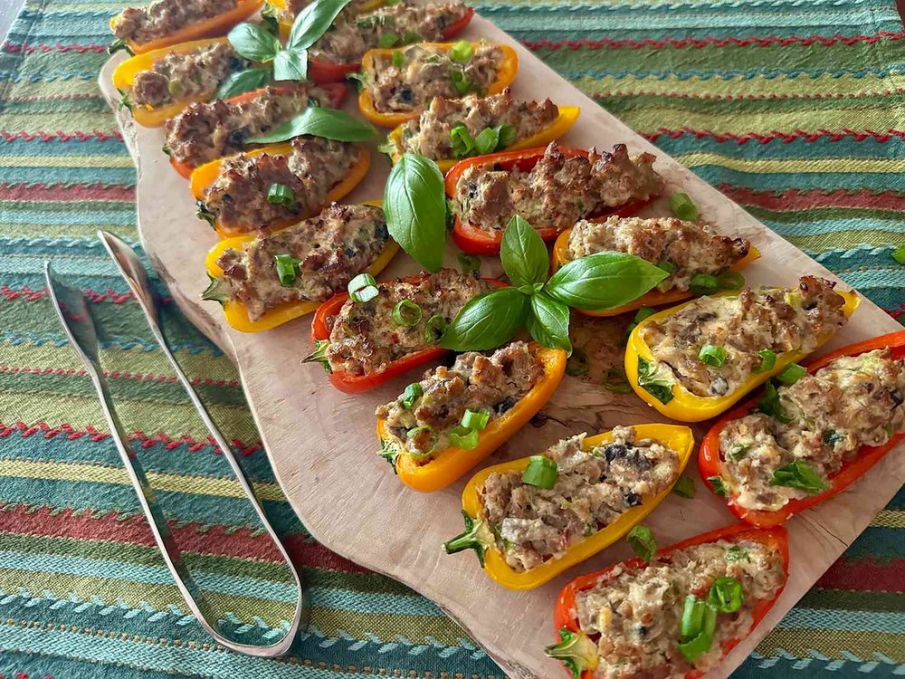 Mini Peppers Filled with Spicy Sausage and Herb Cheese