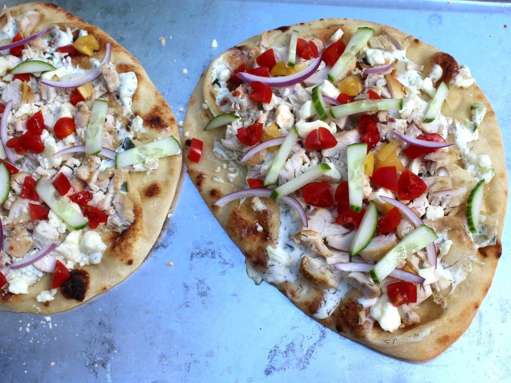 Greek-Style Chicken Naan Flatbread with Tzatziki