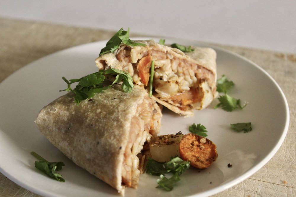 Plant-Based Sweet Potato & Bean Burritos
